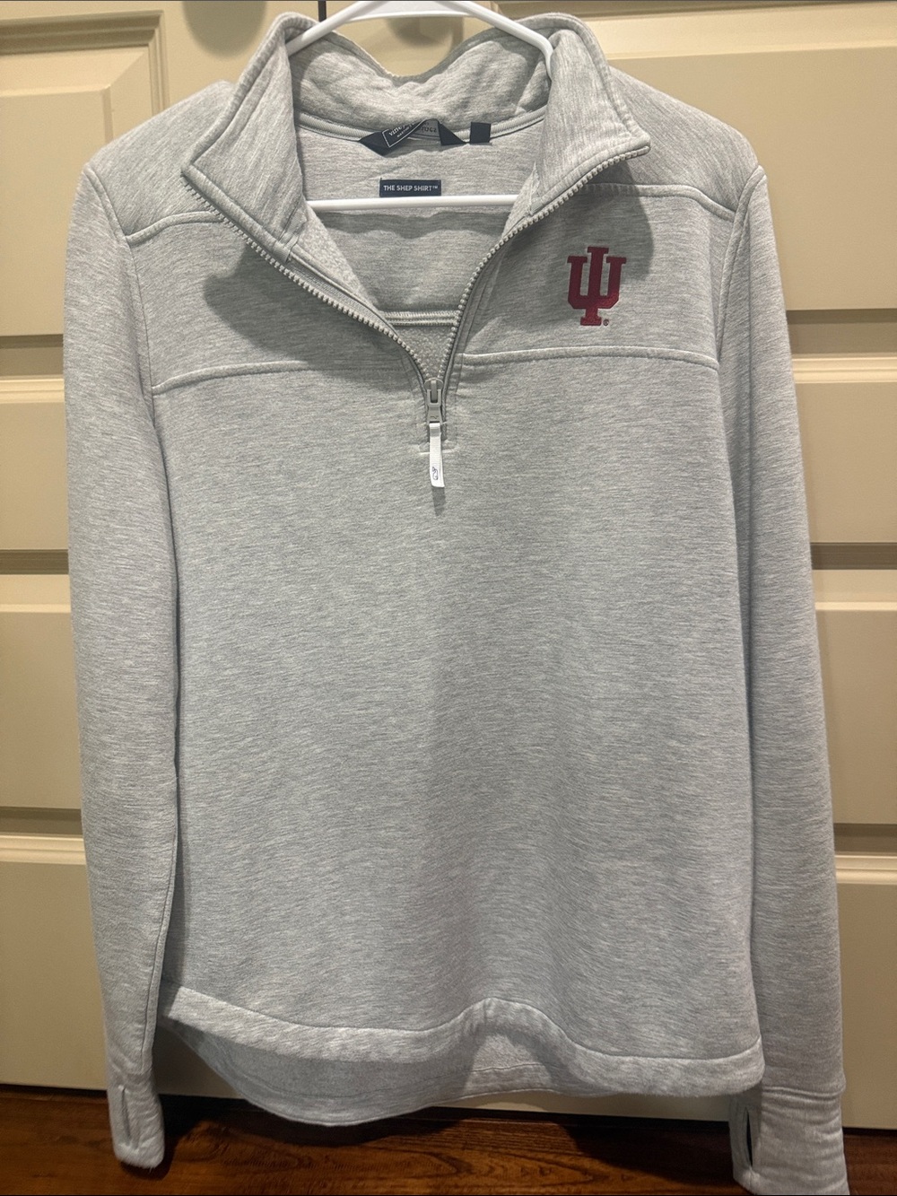 Vineyard Vines Light Gray Quarter-Zip Pullover with Maroon IU Logo
